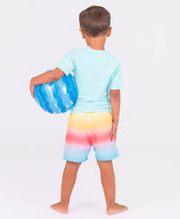 RuffleButts + RuggedButts - Boys Tropical Breeze Blue Short Sleeve Rash Guard