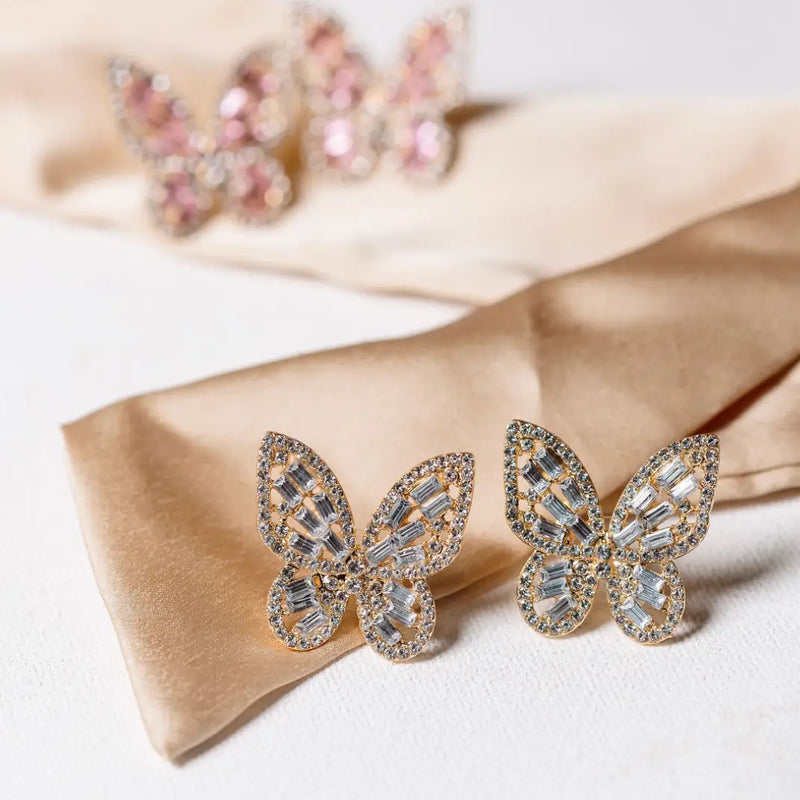 TLD Design Rhinestone Butterfly White Studs