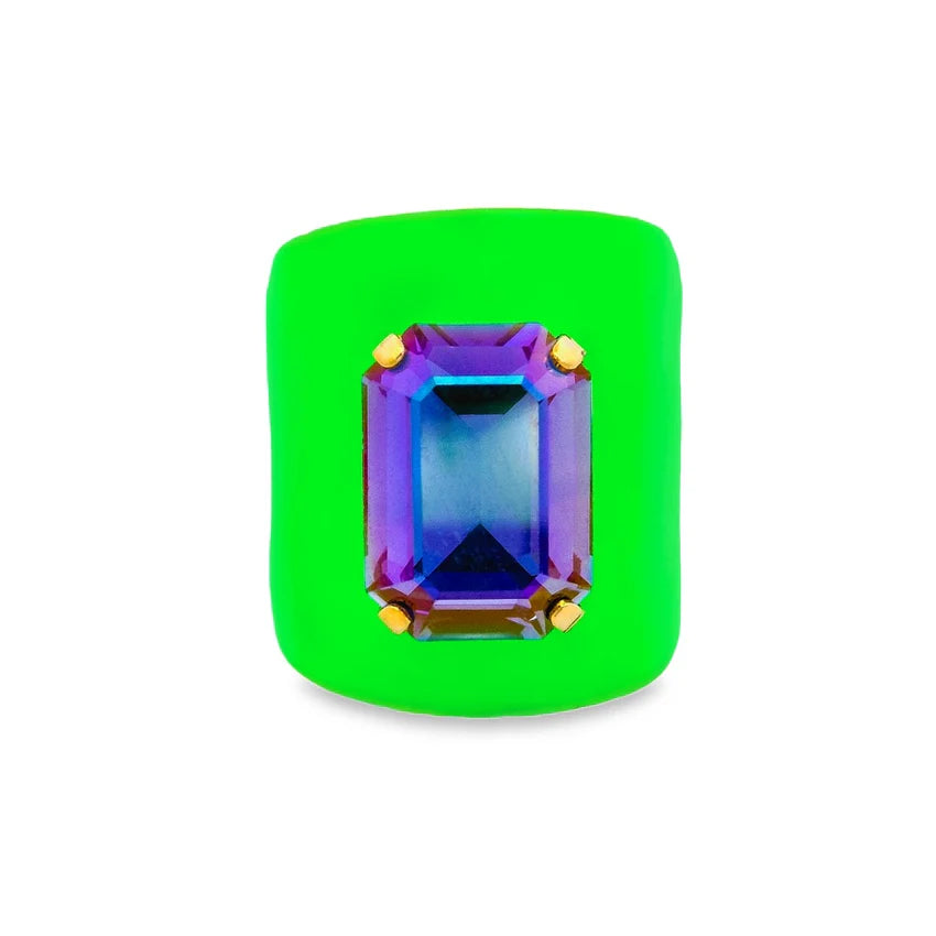 Mini Roddy Ring In Enamel Electric Green