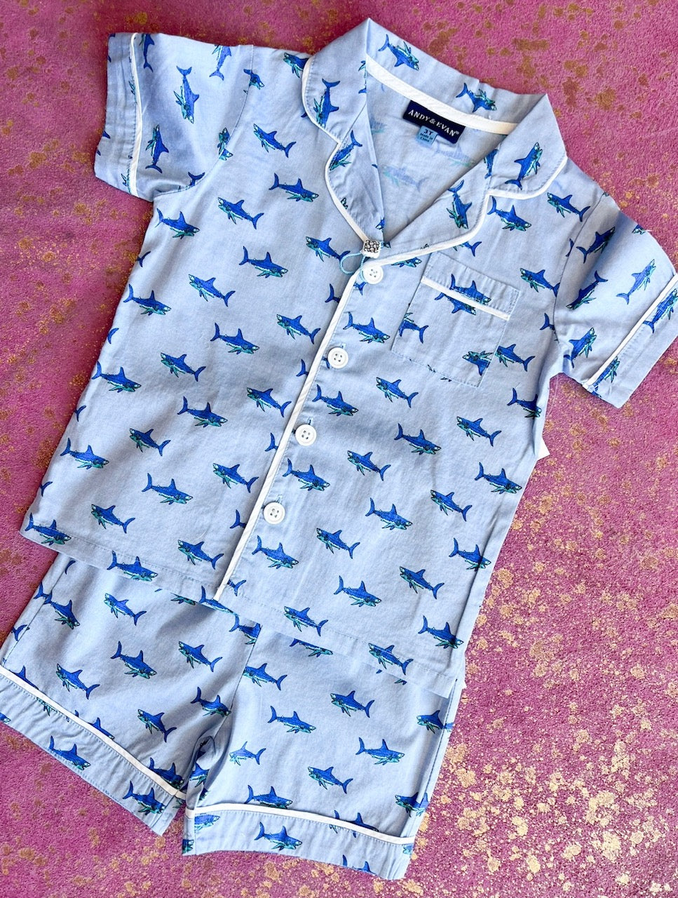 Andy & Evan Two Piece Woven Shark PJ Set