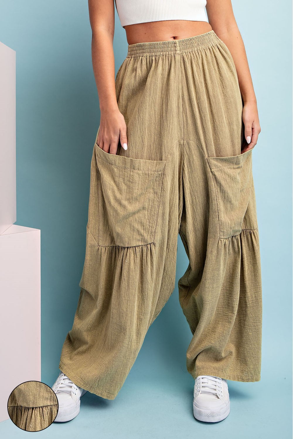 EESOME MINERAL WASHED WIDE LEG PANTS