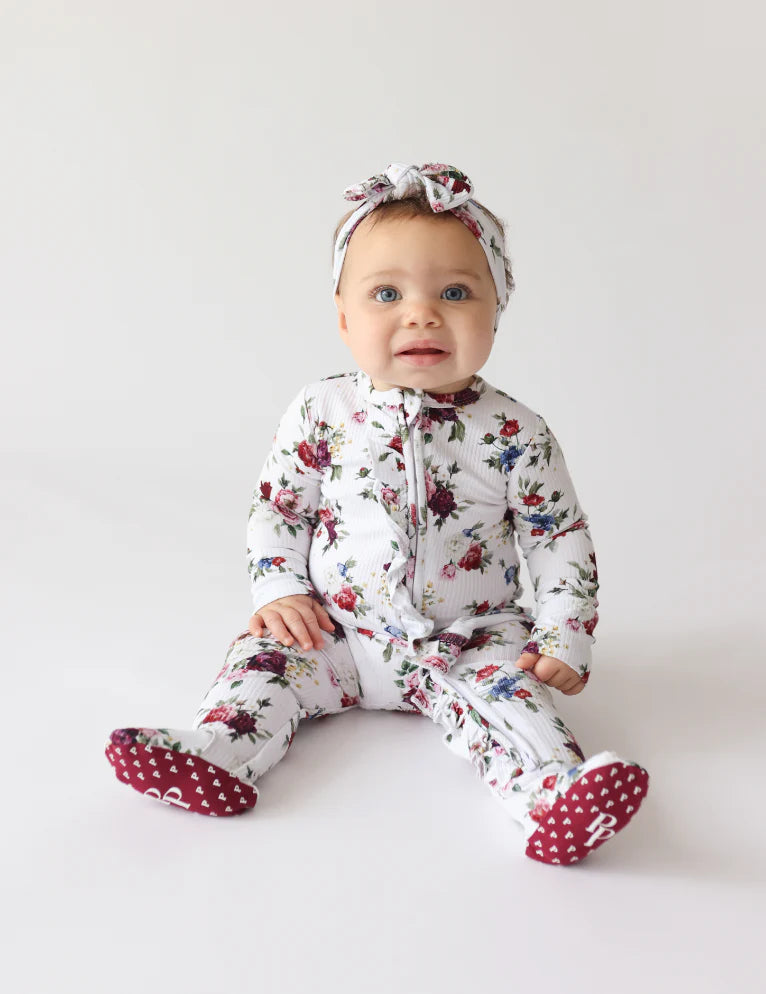 Posh Peanut | Baby Footie Ruffled Zippered One Piece in Philippa