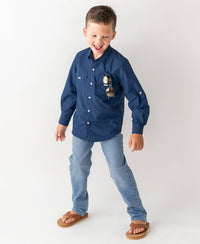 RuffleButts - Navy Sun Protective Button Down Shirt