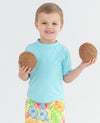 RuffleButts + RuggedButts - Boys Tropical Breeze Blue Short Sleeve Rash Guard