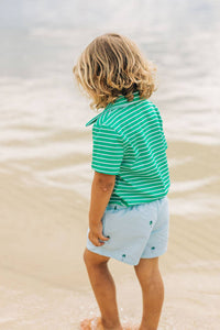 Sugar Bee Clothing - Boy Polo - Emerald Green Stripe: