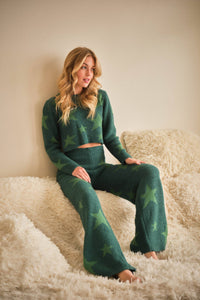 Lana Set: Green Soft Cozy Star Print Sweater with Pants