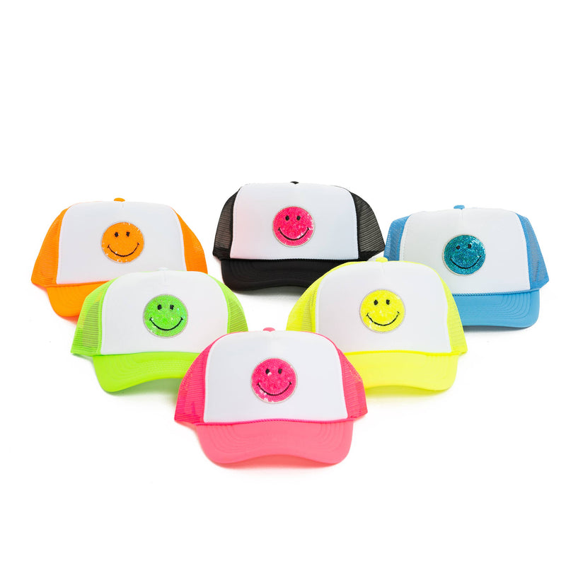 Trucker Hat w/ Happy Face Patch for Kids: BLACK