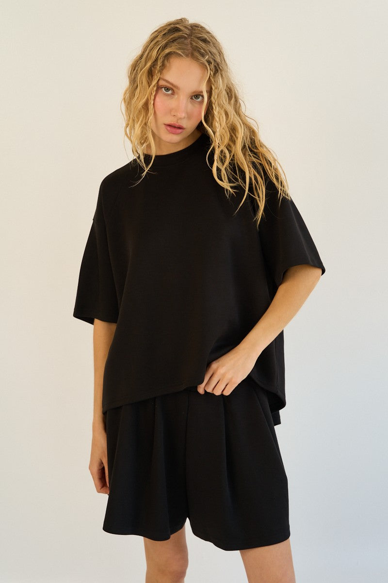 Black Soft Modal Pleated Back Tee