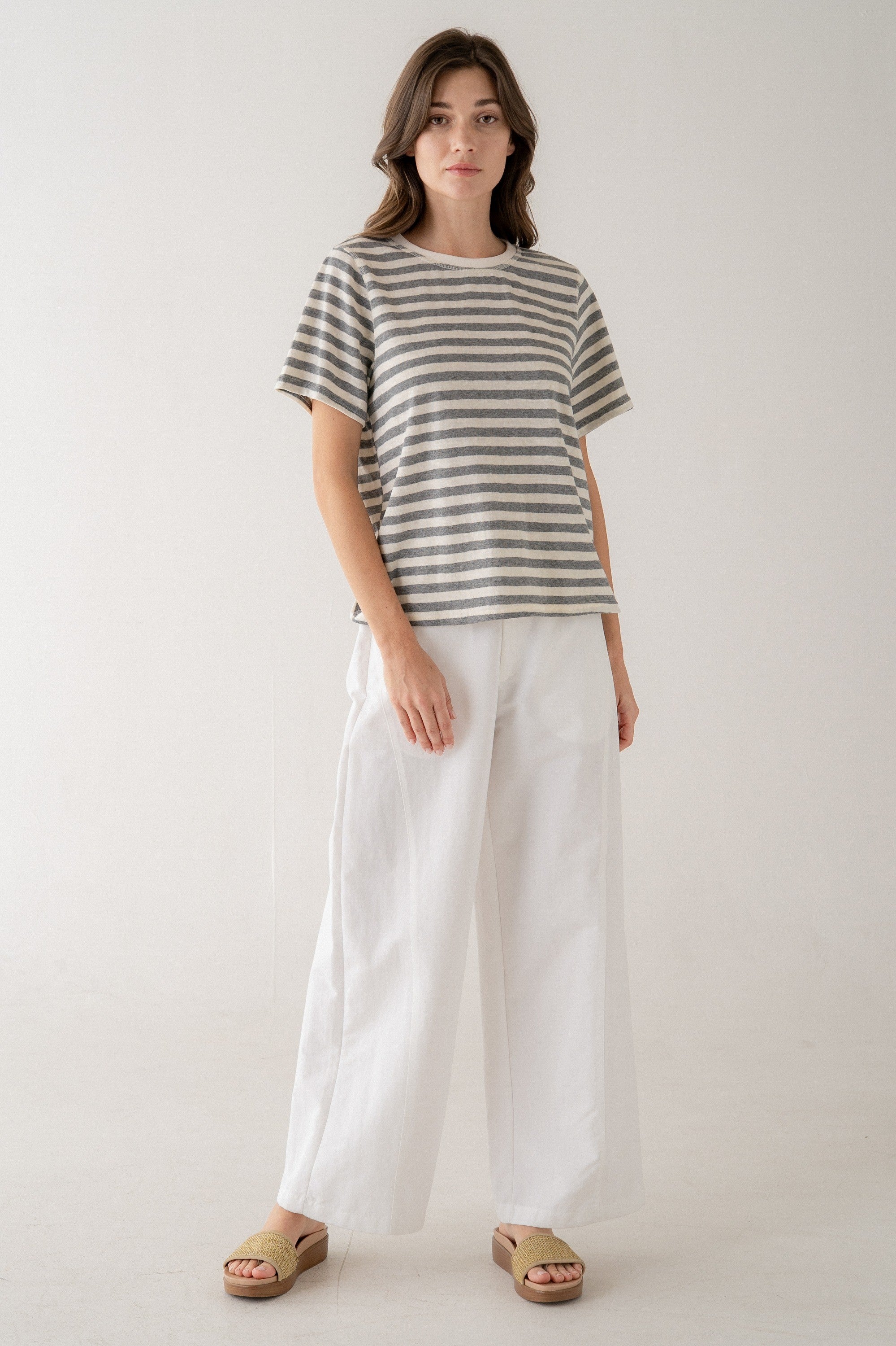 Grey Striped Classic Striped Short Sleeve Crew Tee