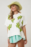 Peach Love California - Cactus Embroidery Oversized Top