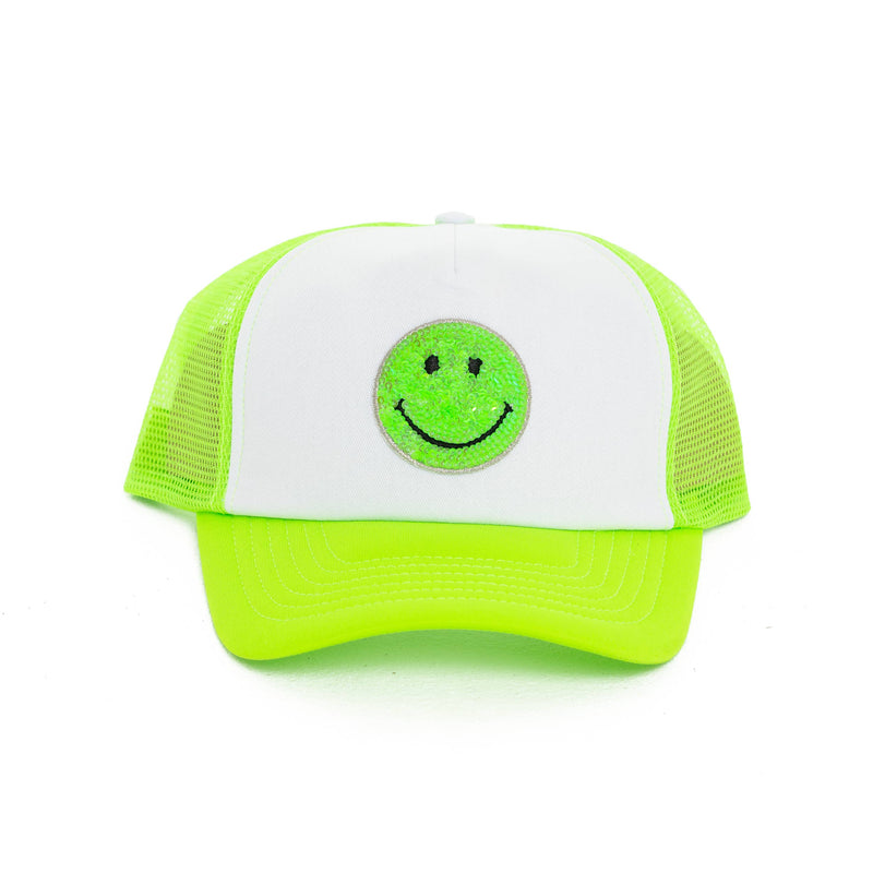 Trucker Hat w/ Happy Face Patch for Kids: BLACK