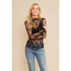 Black Mesh Lace High Neck L/S Fitted Top