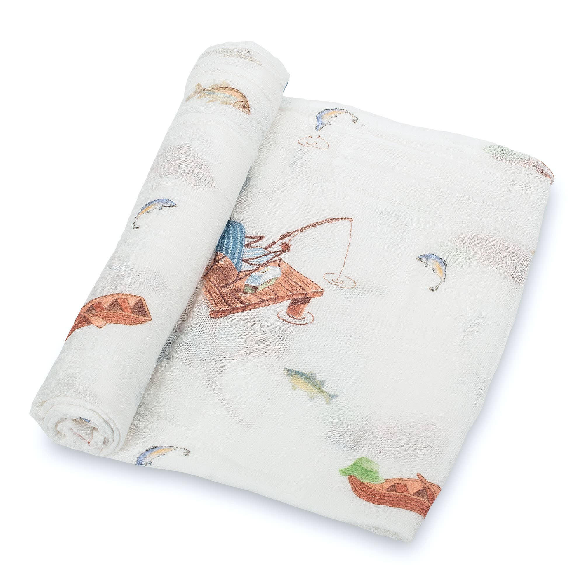 LollyBanks - Gone Fishing Baby Muslin Cotton Blanket