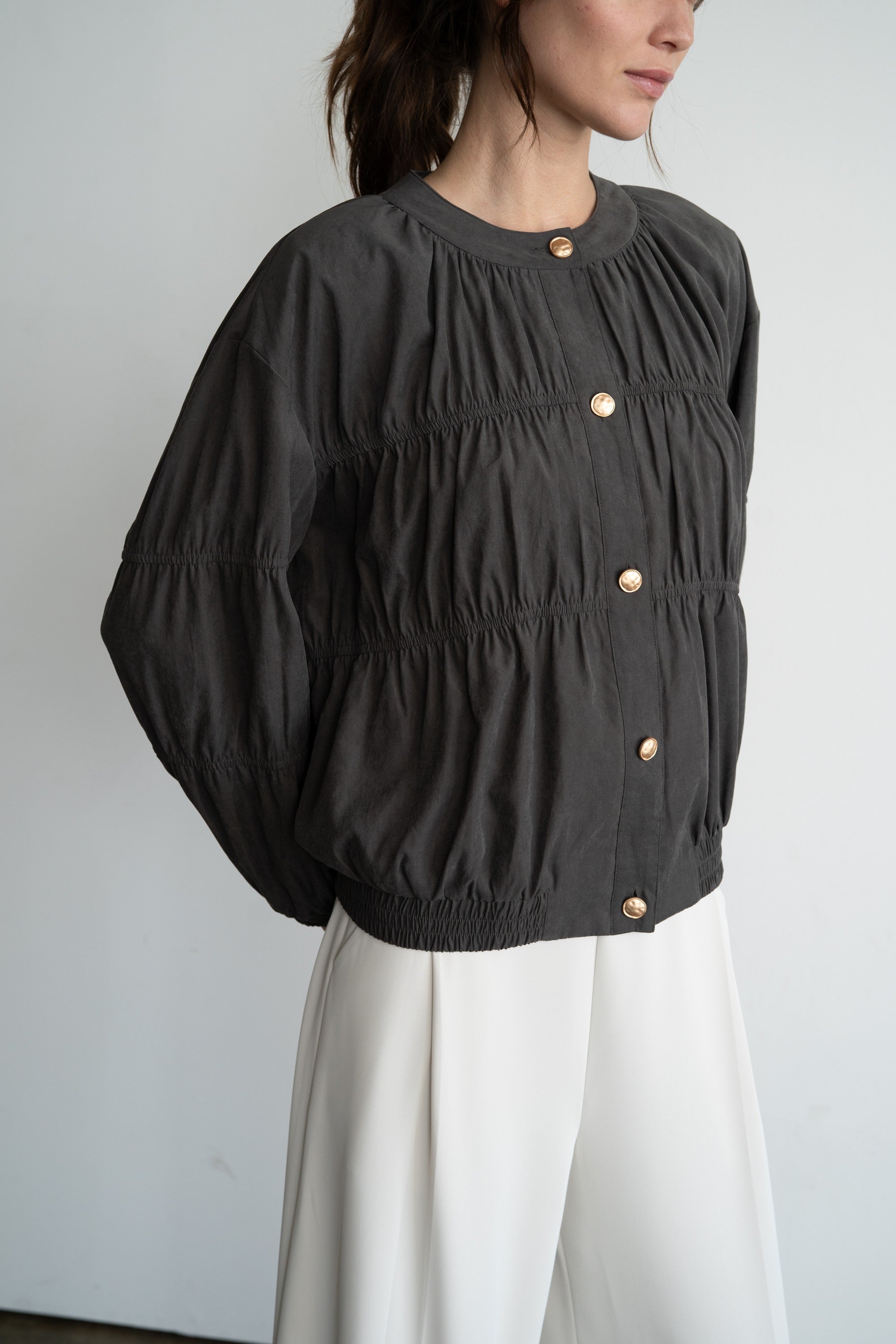 Black Lightweight Suede Elastic Piping Blouson Jacket