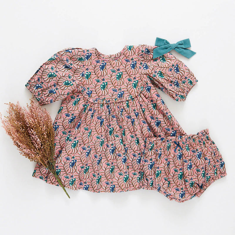 Pink Chicken Baby Girl Mauveglow Vine Floral Rowan Dress