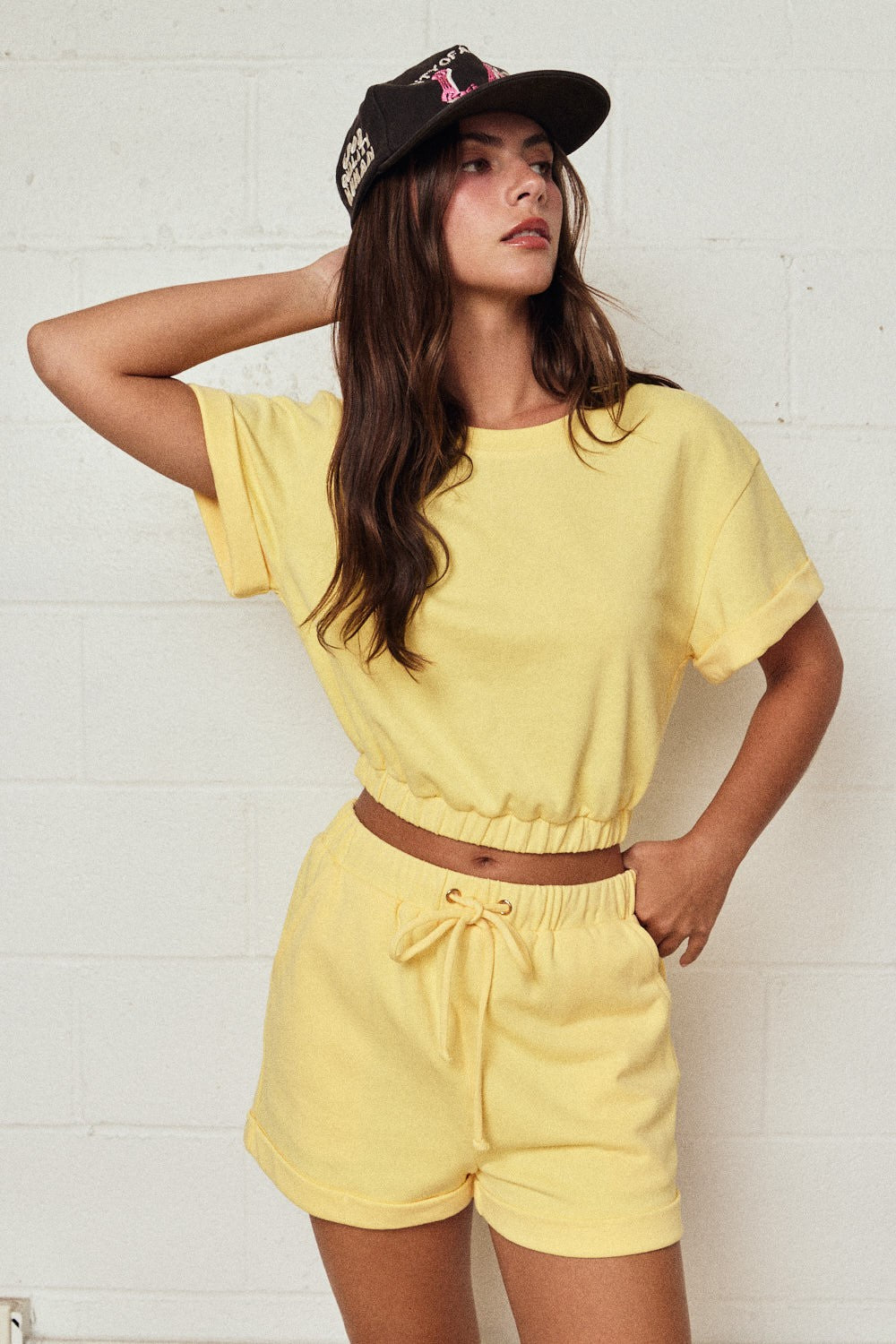 Butter Yellow Cozy Short Sleeve Top And Shorts Set