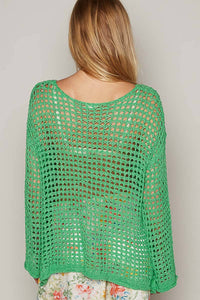 Pol Clothing - Dropped shoulder open knit boat neck sweater top