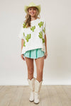 Peach Love California - Cactus Embroidery Oversized Top