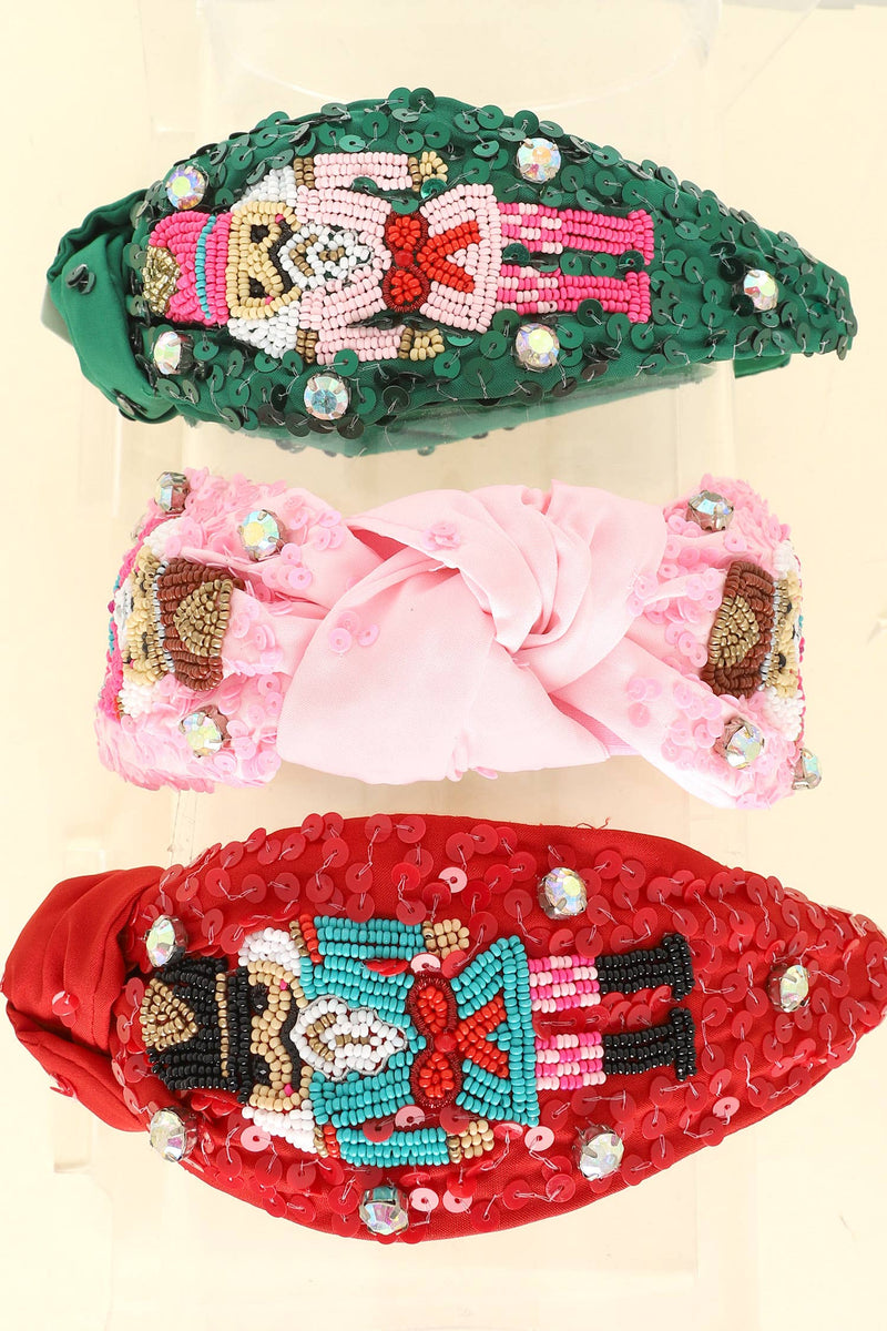 Sophia Collection - Christmas Nutcracker Jeweled Top Knotted Headband : Pink