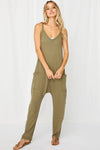 Ces Femme - Solid Olive Harem Jumpsuit with Pockets