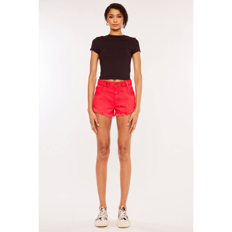 Maddy Short: Red High Rise Western Shorts