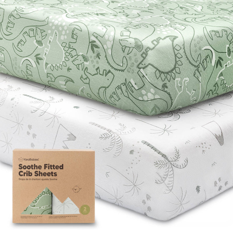 KeaBabies - 2-pack Organic Cotton Fitted Crib Sheet: DinoDood