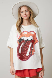 Rolling Stones Heather Grey Sequin Tongue Tee