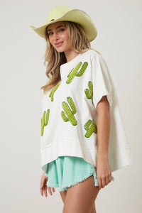 Peach Love California - Cactus Embroidery Oversized Top