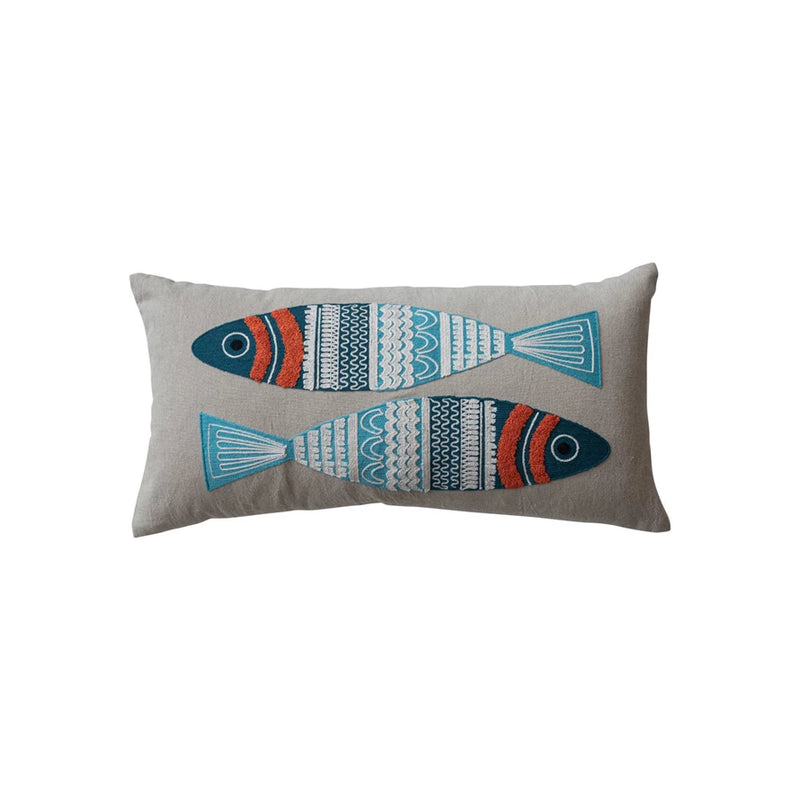 Lumbar Pillow w/ Appliqued & Embroidered Fish