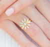 Flower With CZ Accent Adjustable Ring: Gold