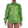 Rosa Clothing - Puff Sleeve Lapel Print Shirt: Green /