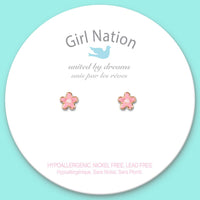 Girl Nation Pink Fancy Flower Cutie Stud Earrings