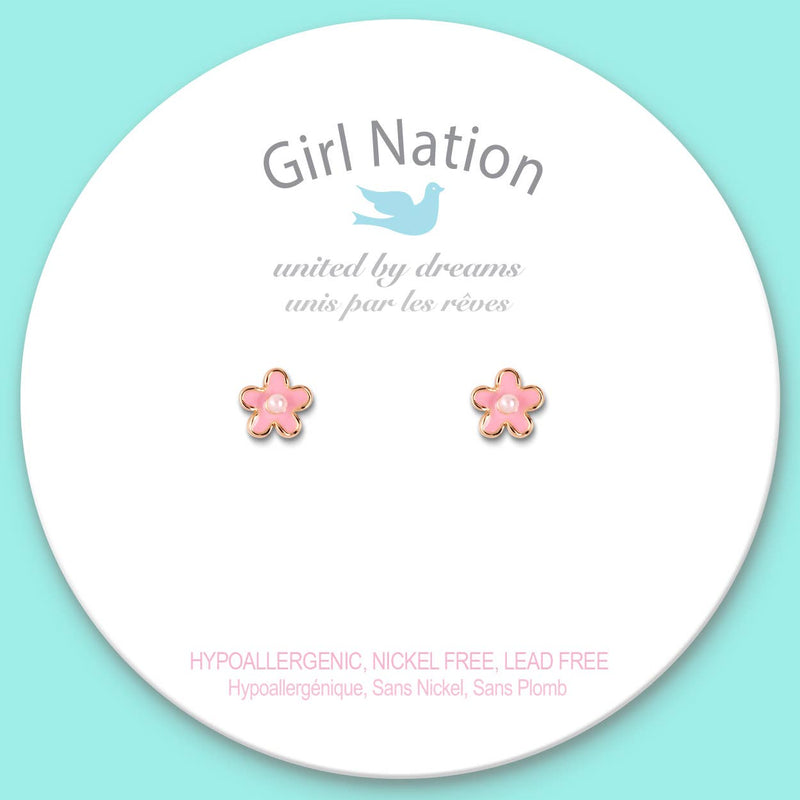 Girl Nation Pink Fancy Flower Cutie Stud Earrings