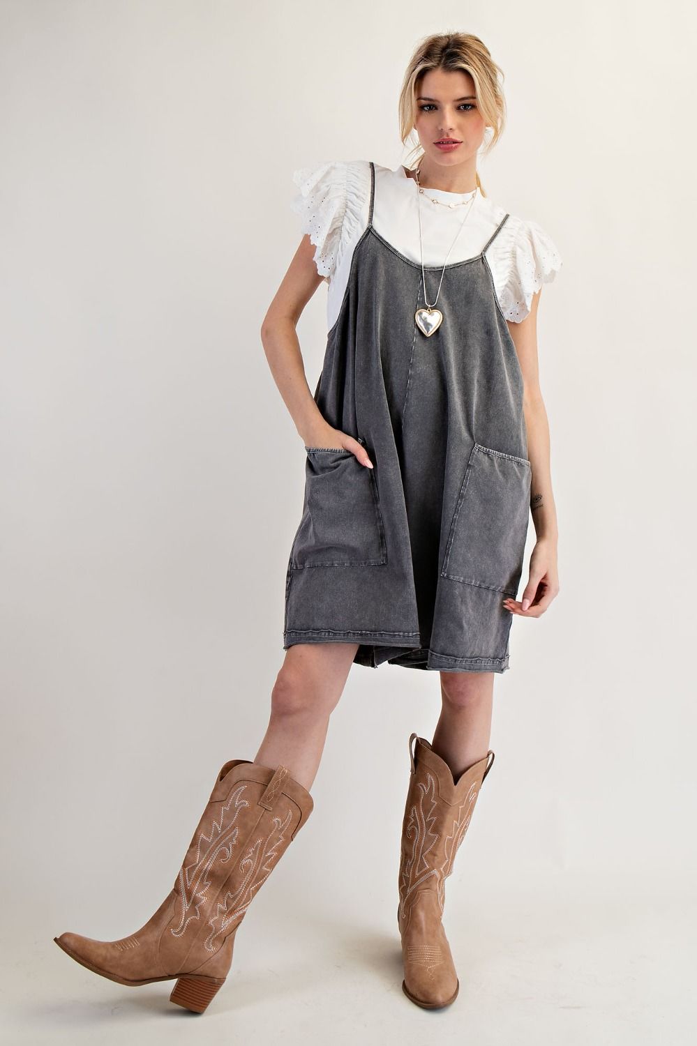 Ash Sleeveless Mineral Washed Romper