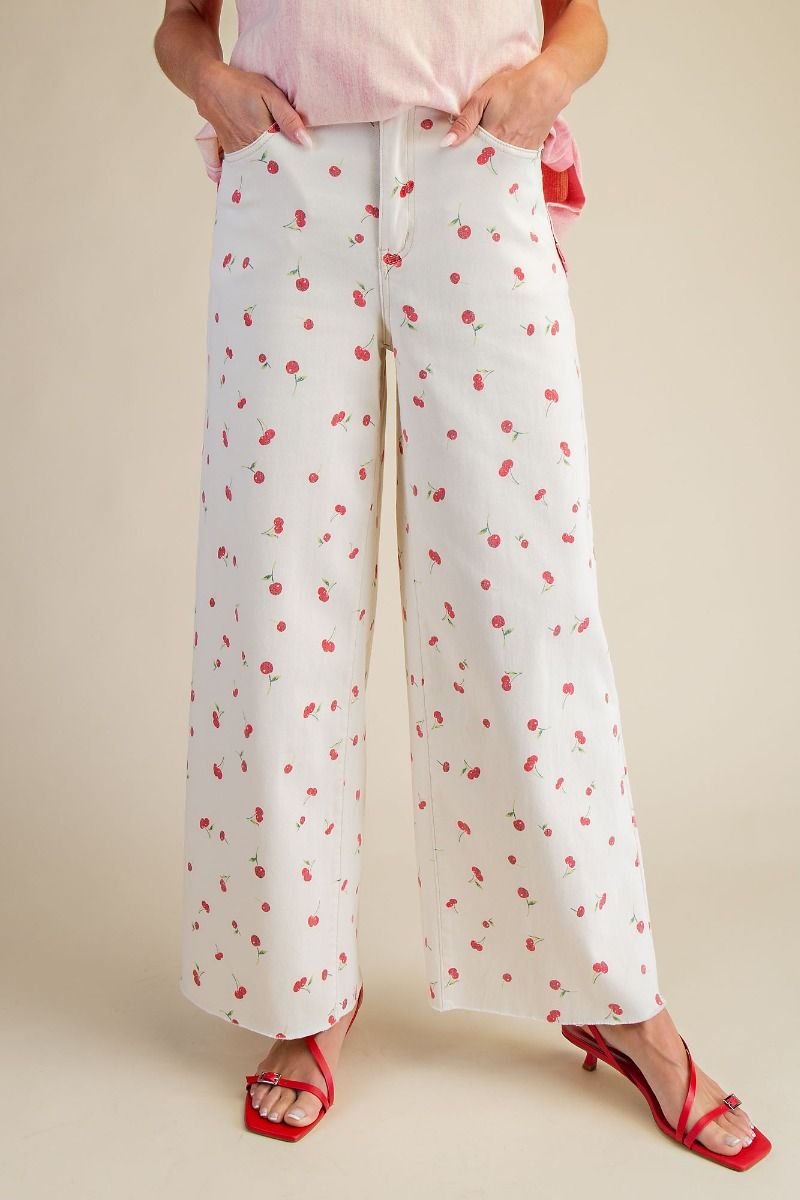 Cherry Print Washed Twill Pants