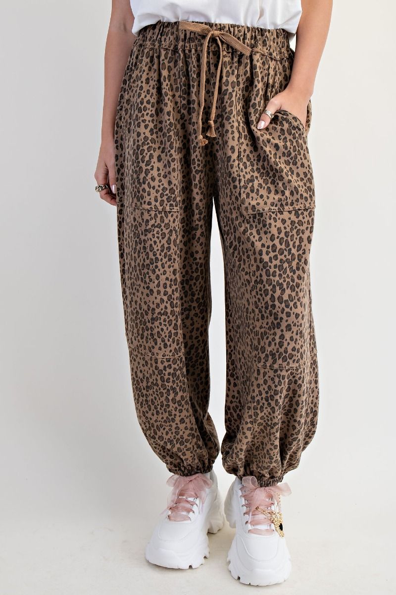Mocha Animal Printed Washed Terry Pants