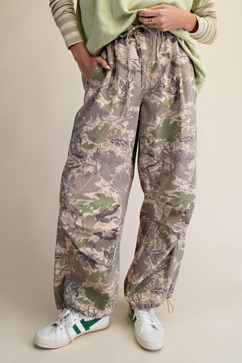 Camo Printed Washed Twill Pants