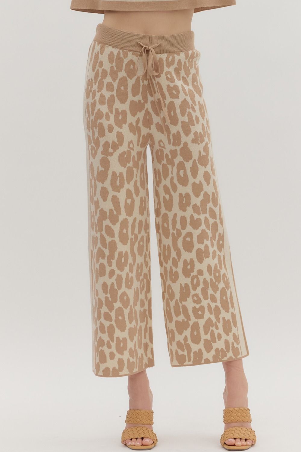 Animal Print High-Waist Ankle-Length Sweater Knit Pull-on Pants
