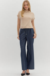 Oatmeal Knit Mock Neck Top