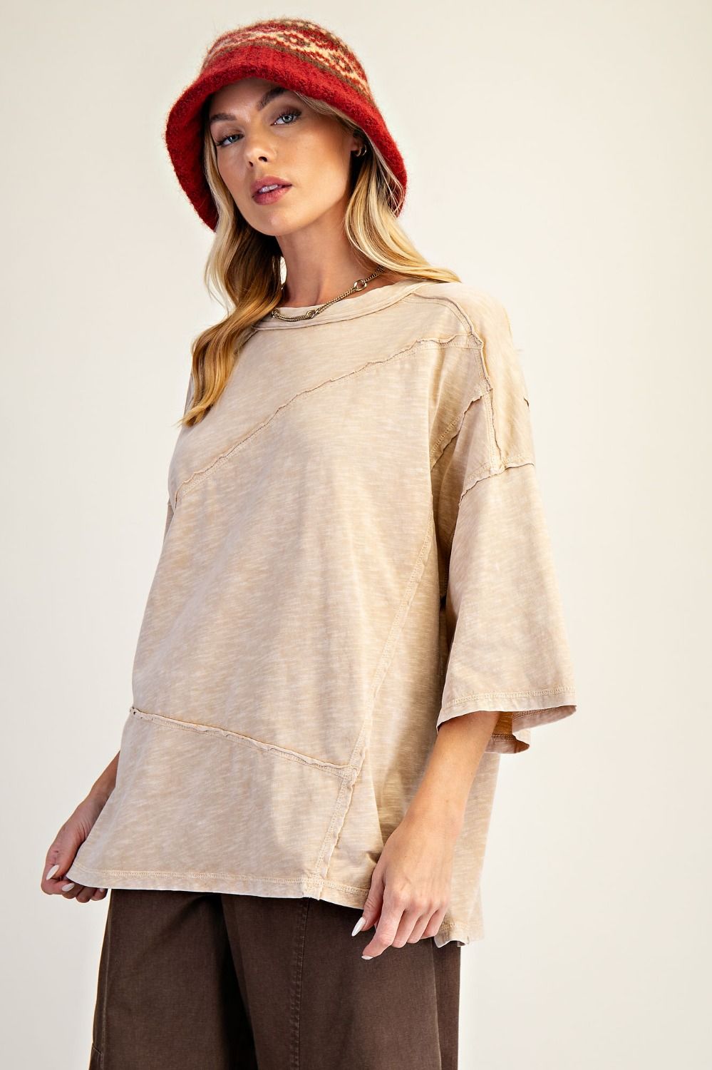 Latte Half Sleeve Mineral Washed Top