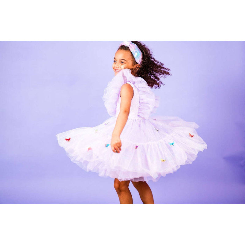 Three Wildflower Designs - Girls Butterfly Lilac Iridescent Tulle Dress