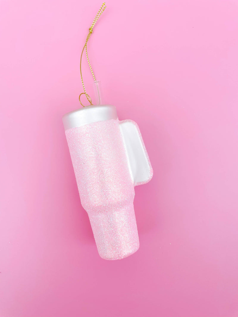 Rock Paper Scissors - Pink Glittered Trendy Tumbler Christmas Ornament