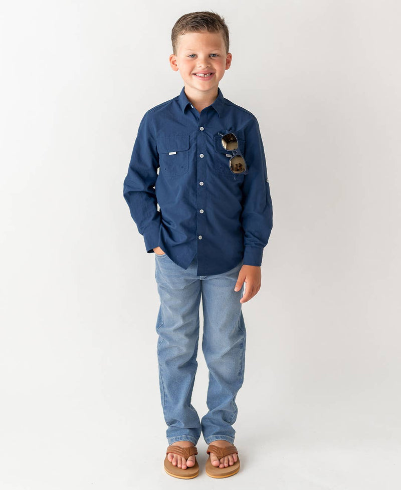 RuffleButts - Navy Sun Protective Button Down Shirt