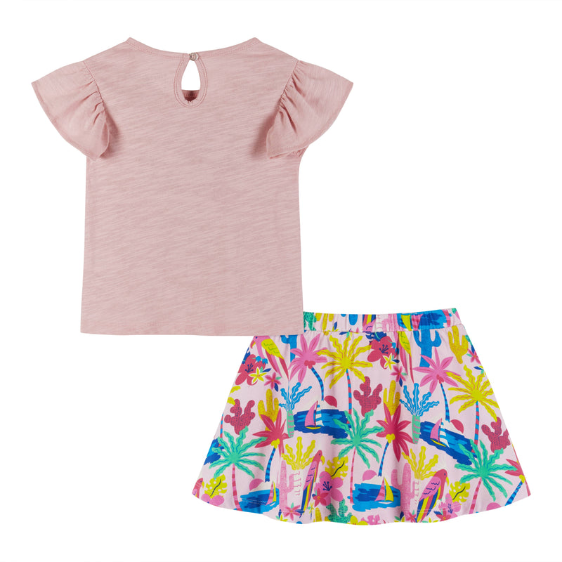 Girls Toddler Palm Tree Tee & Tropical Skort Set