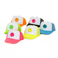 Trucker Hat w/ Happy Face Patch for Kids: BLACK