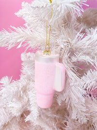 Rock Paper Scissors - Pink Glittered Trendy Tumbler Christmas Ornament