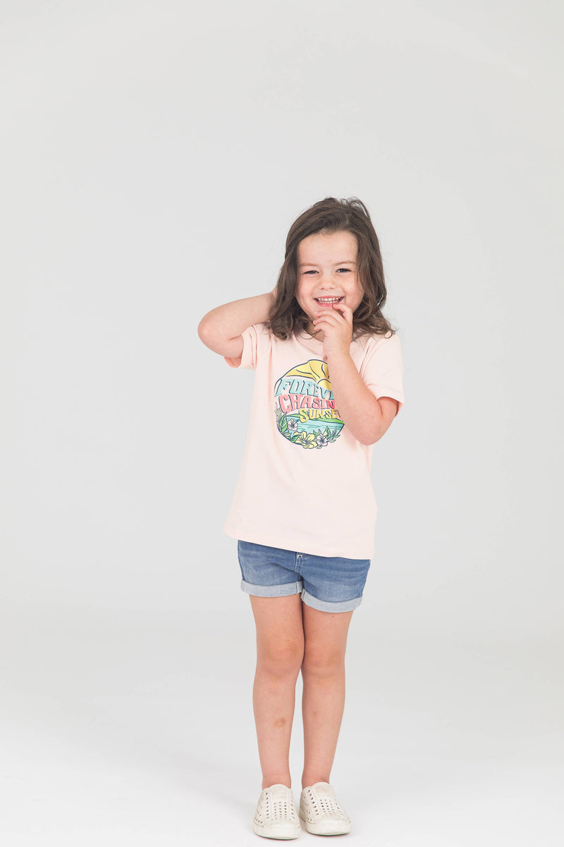 RuffleButts - Girls' Pale Pink "Chasing Sunsets" Graphic Tee