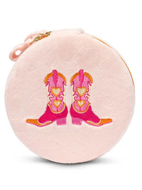 Living Royal |Velvet Jewelry Zip Case / Organizer - Cowgirl Boots - Pink