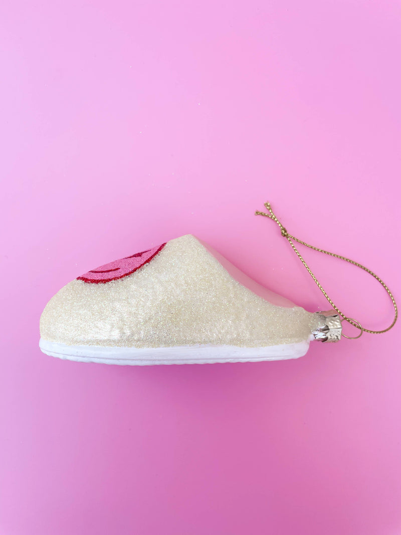 Rock Paper Scissors - Pink Smiley Face Slipper Christmas Ornament