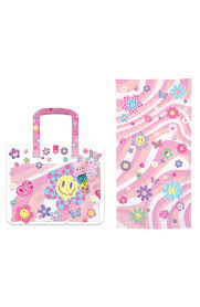 Kids' Beach Fashion Groovy Flower Bag & Hair Ties In Pink Multi
